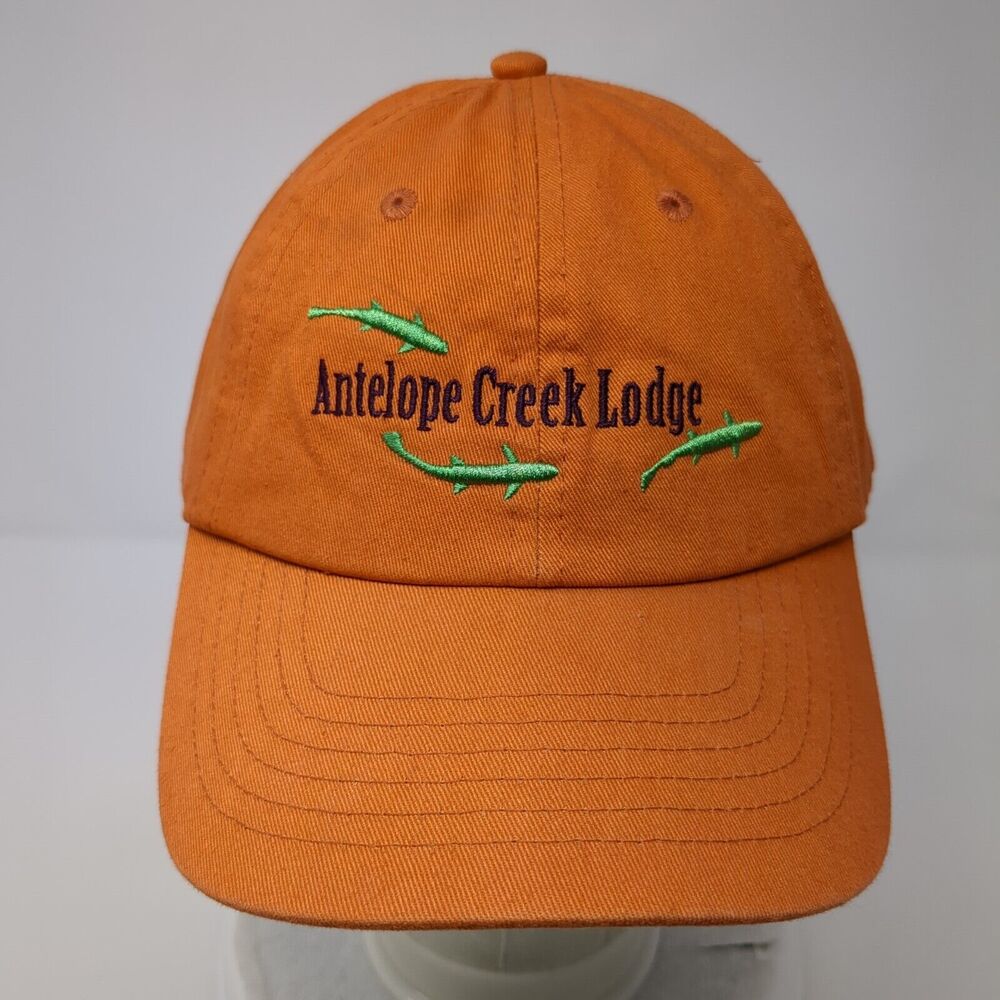 Antelope Creek Lodge Strapback Hat Orange Os Adjustable Embroidered The Fly Shop View 2